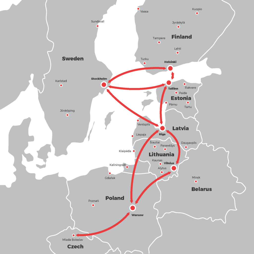 the map of road freight services in Europe offered by a transport company HRX 